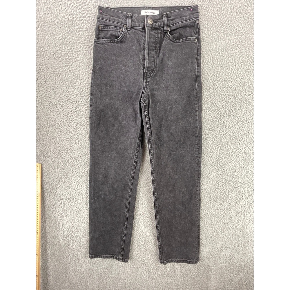 Reformation Straight Leg Jeans Women Size 25 Black Button‎ Fly High Rise